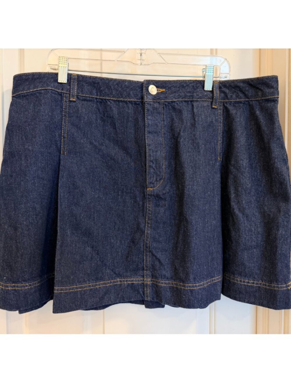 ALIGNE x Anthropologie Yolie Indigo Denim Mini Skirt NWT US 16 A-Line Pleated
